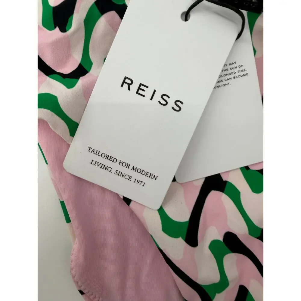 REISS Audrinna Bikini Top Size 2 NEW Pink Green $70 V Front Cups Tie Halter